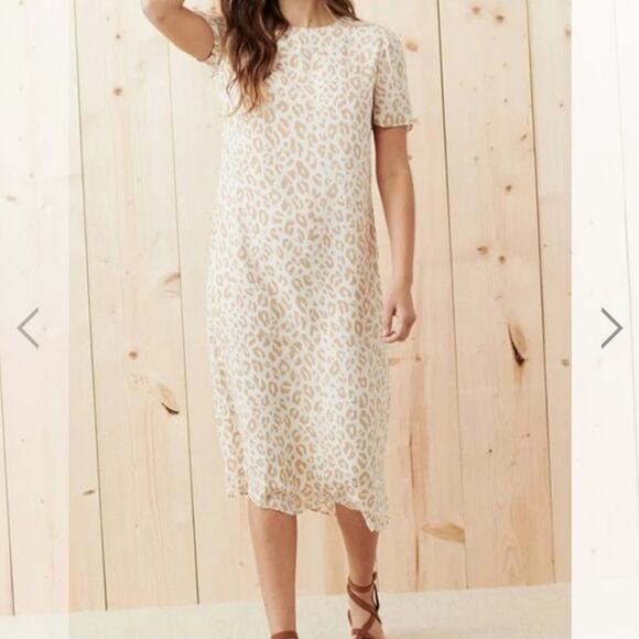 Jenni Kayne Beige Leopard Midi Silk Dress in Snow Leopard NWT Size X-Small - Picture 2 of 16